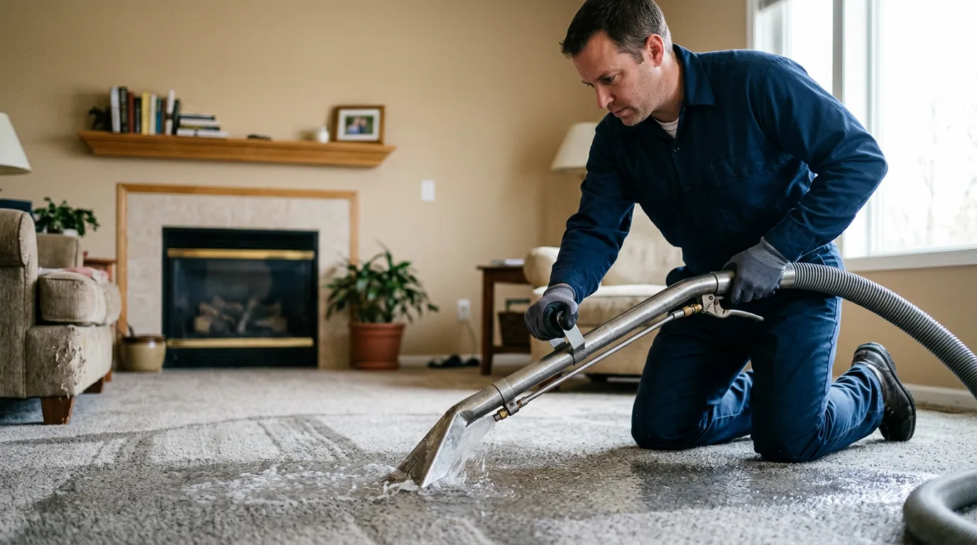 Water damage restoration technician working near Fredericksburg, IN
